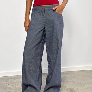 Motel Rocks Roomy Extra Wide Low Rise Jeans in Pinstripe Indigo Wash Size W26 L3